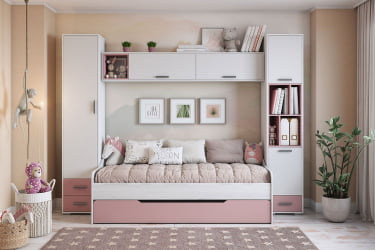Детская кровать Лило, выдвижная, ясень анкор светлый/пепельная роза