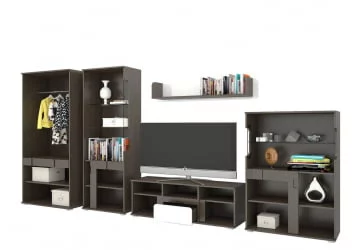 Современная стенка в гостиную Марсель Венге Белый глянец