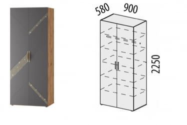 Шкаф для одежды с полками и штангой (лев/прав) Монако 902.43 Дуб Вотан Графит