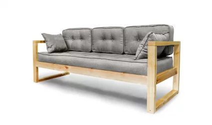 Диван трехместный ДЕмоку Д-3 серебристо-серый_натуральный / DEmoku