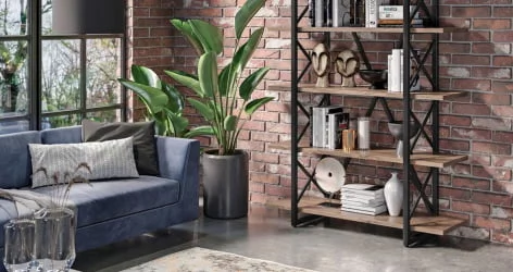 Стеллаж на регулируемых опорах - 4 полки ЛОФТ ВР.Л-МСТ.О-4.8В Металл черный Дуб Аризона / LOFT VR.L-MST.O-4.8V