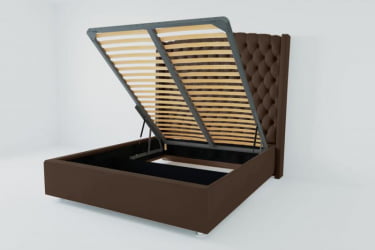 Мягкая интерьерная кровать &куот;Берлин Люкс&куот; с подъемным механизмом Материал фасада: Искусственная кожа; Спальное место: 2000х2000 мм; Цвет фасада: Коричневый; Цвет корпуса: Коричневый / "Берлин Люкс"