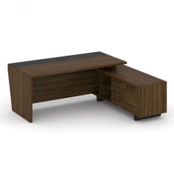 Стол руководителя с опорной тумбой, правый Корнер CОР.СРТ-20(Р) Орех Лоренцо Графит / Corner COR.SRT-20(R)