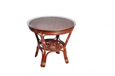 Стол Багама круглый с плетеной столешницей Бахама2 миндаль матовый / Bahama2