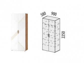 Шкаф для одежды с полками и штангой (лев/прав) Монако 903.43 Дуб Вотан / Белый шпон / Альпийский белый