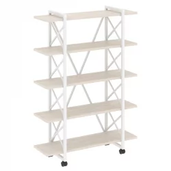 Стеллаж на колесных опорах - 5 полок ЛОФТ ВР.Л-МСТ.К-5.8В Металл белый Денвер светлый / LOFT VR.L-MST.K-5.8V