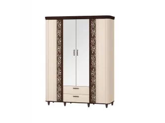 Шкаф четырехдверный с зеркалом Катрин 92.14 Дуб венге Белый песок Браун вуд