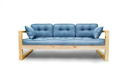 Диван трехместный ДЕмоку Д-3 небесно-голубой_натуральный / DEmoku