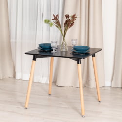 Дизайнерский стол ДЖОХН (мод. Т1003) МДФ/дерево, 80 х 80 х 75 см , Блаcк (черный)/ Натурал (натуральный) / JOHN (mod. T1003) Black Natural