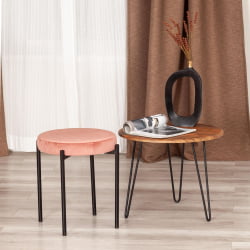 Табуретка РЕВО (мод. 7034) ткань/металл, 44 х 44 х 47 см, коралловый баркхат 15 /черный / REVO (mod. barkhat