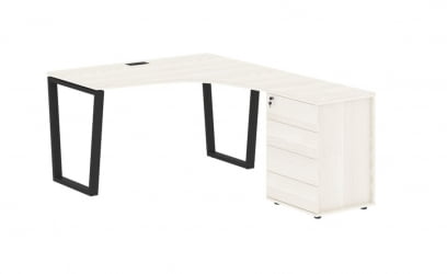 Стол эргономичный с тумбой правый ЕДИС ЕВCЕТ 1318 Р Ясень Траун Черный / EDIS EVCET R