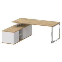 Стол руководителя с опорной греденцией , левый СХИФТ СК.СРГ-200 (Л) Тиквуд Светлый/Белый Бриллиант / SHIFT SK.SRG-200 (L)