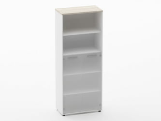 Шкаф 4 широкий 2 полки открытые и 2 стеклянные двери Дека 10.19.161 Дуб Сантана светлый/Белый / Deka