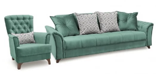 Бежевый диван Ирис ТД 962 Лекко Тиал (сине-зеленый)/Фибра Геометрия 18 бежевый