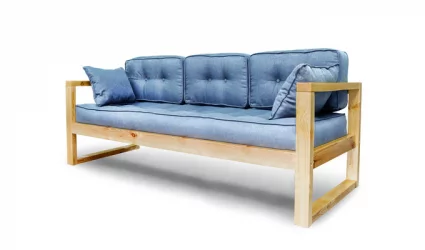 Диван трехместный ДЕмоку Д-3 небесно-голубой_натуральный / DEmoku