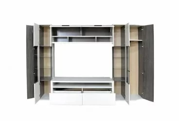 Классическая стенка в гостиную Элена Лайт 1 Ясень Черный Бодега Белый