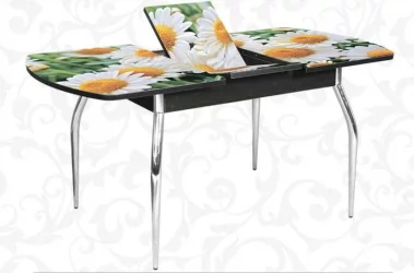 Стол раздвижной 1,45 Грация, СТЕКЛО, опоры изогнутые ХРОМ, Дуб беленый/Р007 / беленый/R007