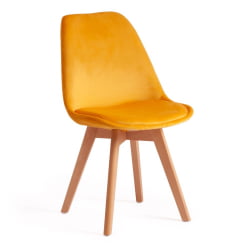 Стул ТУЛИП СОФТ (мод. 74) / 1 шт. в упаковке вельвет/дерево , 54 х 47 х 83 см , желтый (ХЛР 41)/натуральный / TULIP SOFT (mod. (HLR