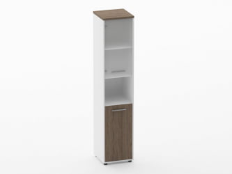 Шкаф 4 узкий верх стеклянная дверь, низ закрытый, с нишей Дека 10.19.18Л Дуб Верцаска/Белый / Deka
