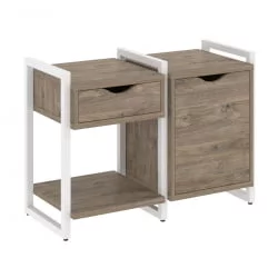 Тумба на колесных опорах наборная. Вариант №3 ЛОФТ ВР.Л-ТН-3.К Металл белый Тиквуд темный / LOFT VR.L-TN-3.K