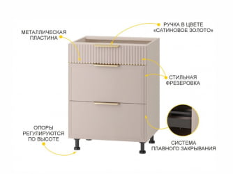 Напольный шкаф (3 ящика с системой плавного закрывания) Флоренция 107.91