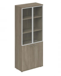 Шкаф высокий со стеклом, задняя стенка ЛДСП Винг ВН.711.ОД.ОД.АЛ Дуб темный / Wing WN.711.OD.OD.AL