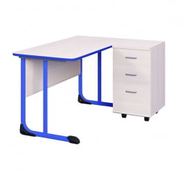 Стол учителя с тумбой 1350х650 с антивандальной полиуретановой кромкой Синий/Серый