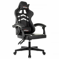 Геймерское кресло БРАБИКС Шоотер ГМ-123, 2 подушки, экокожа, черное/белое / BRABIX Shooter GM-123,