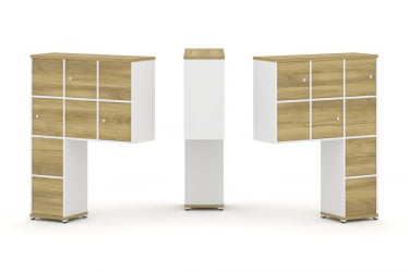 Надставка на стол высокая двухсторонняя + задняя стенка (8 шт.) + блок с 2-мя ящиками (2 шт.) + распашной фасад (6 шт.) CОНCЕПТ CН.ДНВ-004 Дуб Винченцо Белый бриллиант Белый металл / CONCEPT CN.DNV-004