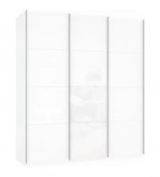 Шкаф-купе трехдверный Прайм 2100 ДСП/Белое стекло/ДСП Белый снег