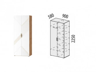 Шкаф для одежды с полками и штангой (лев/прав) Монако 903.13 Дуб Вотан / Белый шпон / Альпийский белый