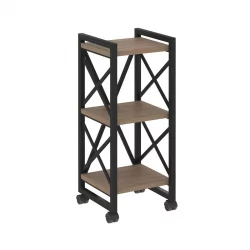 Стеллаж на колесных опорах - 3 полки ЛОФТ  ВР.Л-МСТ.К-3.4 Металл черный Дуб Аризона / LOFT VR.L-MST.K-3.4