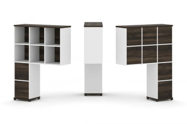 Надставка на стол высокая односторонняя + задняя стенка (8 шт.) + блок с 2-мя ящиками (1 шт.) + блок с 1-м ящиком (1 шт.) CОНCЕПТ CН.ОНВ-007 Дуб Мали Белый бриллиант Черный металл / CONCEPT CN.ONV-007