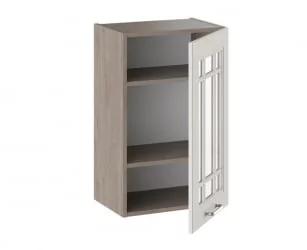 Шкаф навесной со стеклом Одри В_72-45_1ДРс  Дуб Сонома трюфель/Бежевый шелк