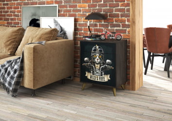 Комод Фьюжн КМ-001 АРТ Угольный камень/БИКЕР CАТ / камень/BIKER CAT