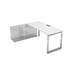 Стол рабочий, прямолинейный три опоры, левый ГЛОСС ЛИНЕ НСТЛ-О.975 Белый Премиум / GLOSS LINE