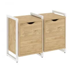 Тумба на регулируемых опорах наборная. Вариант №2 ЛОФТ ВР.Л-ТН-2.О Металл белый Тиквуд светлый / LOFT VR.L-TN-2.O