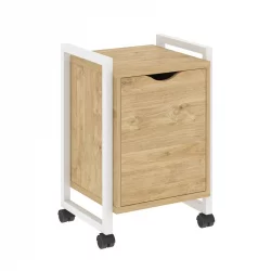 Тумба на колесных опорах с распашным фасадом ЛОФТ ВР.Л-Т2.К Металл белый Тиквуд светлый / LOFT VR.L-T2.K