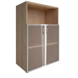 Шкаф книжный средний со стеклом в раме Лакобел без топа ЙАЛТА ЛТ-СТ 2.2Р вхите Снежная Патина / Lacobel YALTA LT-ST 2.2R white