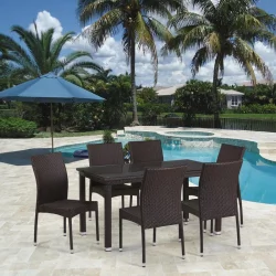 Обеденный комплект плетеной мебели из искусственного ротанга Т256А/ЙC380А-В53 Бровн 6Пcс + подушки на стульях / T256A/YC380A-W53 Brown 6Pcs