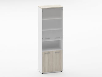 Шкаф 5 широкий верх стеклянная дверь, низ закрытый, с нишей Дека 10.23.181 Дуб Сантана светлый/Белый / Deka