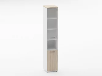 Шкаф 5 узкий верх стеклянная дверь, низ закрытый, с нишей Дека 10.23.18Пр Туя/Белый / Deka