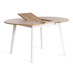 Раздвижной овальный стол СВЕЛТО ЛДСП, опора-массив березы, 105 х 105 (140) х 74.5 см, Дуб Вотан/белый / SVELTO