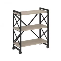 Стеллаж на колесных опорах - 3 полки ЛОФТ  ВР.Л-МСТ.К-3.8 Металл черный Дуб Аттик / LOFT VR.L-MST.K-3.8