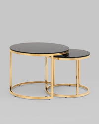 Журнальный столик Селена 60 и 45 см стекло Черный мрамор сталь золото