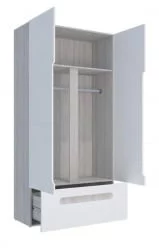 Шкаф двустворчатый с ящиками Палермо Юниор 07 Ясень шимо светлый Белый глянец