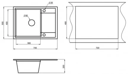 Кухонная мойка ХИБРИД ХИ-74 Графит-базальт / HIBRID HI-74