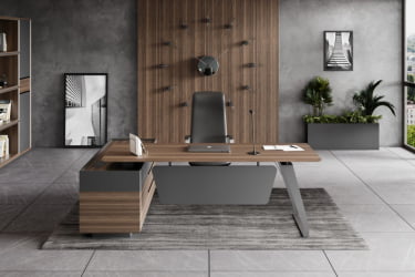 Стол руководителя на опорной тумбе КУАРТЗ КЗ.0101.БВ+КЗ.0201.БВ.ГФ.Р правый / QUARTZ QZ.0101.BW+QZ.0201.BW.GF.R