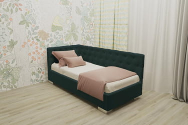 ДЕТСКАЯ МЯГКАЯ ИНТЕРЬЕРНАЯ КРОВАТЬ ВЕРСАЛЬ С ПОДЪЕМНЫМ МЕХАНИЗМОМ (БЕРХОУСЕ) Цвет фасада: Зеленый; Материал фасада: Металл/Велюр; Спальное место: 800х1900 / (BERHOUSE)