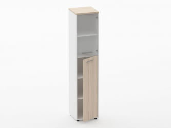 Шкаф 4 узкий  верх стеклянная дверь, низ закрытый Дека 10.19.19Пр Туя/Белый / Deka